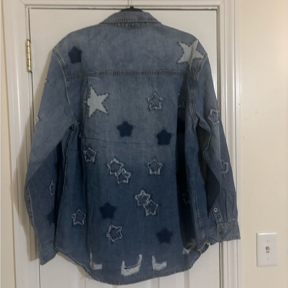 Free People x One Teaspoon Everyday Classic Studded Star Shirt In Johnny Blue - Picture 6 of 12
